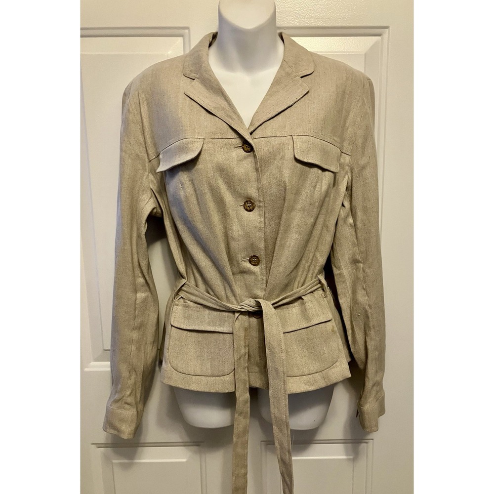 THALIAN‎ Size 10 14 Medium Women’s Jacket Blazer Linen Cotton Coat Natural